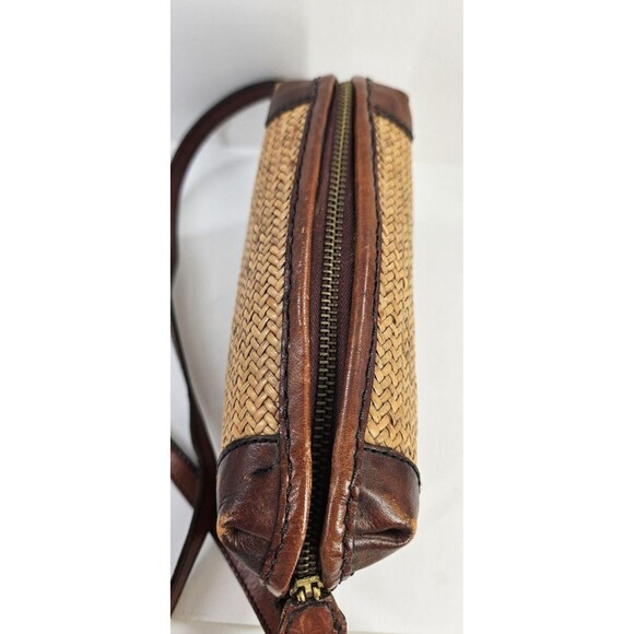 Vtg Talbots 90s Y2K Rattan Zip Crossbody Bag Purse Leather Adjustable Strap Tan - Picture 10 of 10